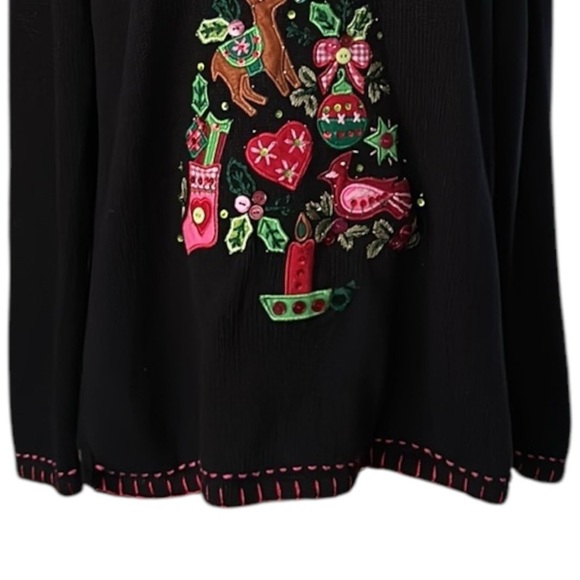 QUACKER FACTORY Vintage Christmas Sweater Light Up Embroidered Holiday Medium - Picture 4 of 17